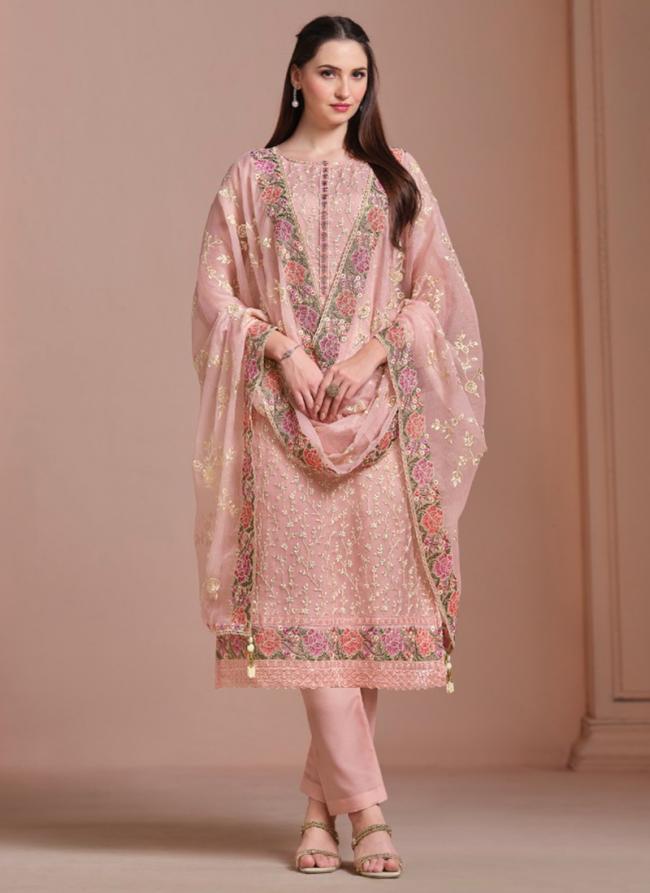 Twinkle Chiffon Peach Festival Wear Embroidery Work Straight Salwar Suit 